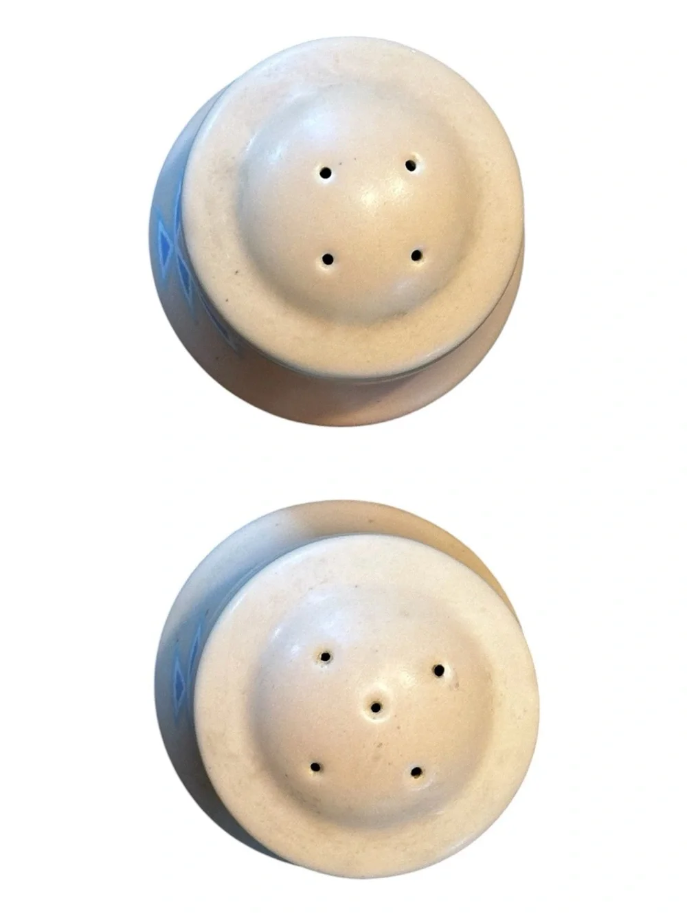 VTG Southwest Ceramic Salt and Pepper Shakers in Cream with Blue Stripe